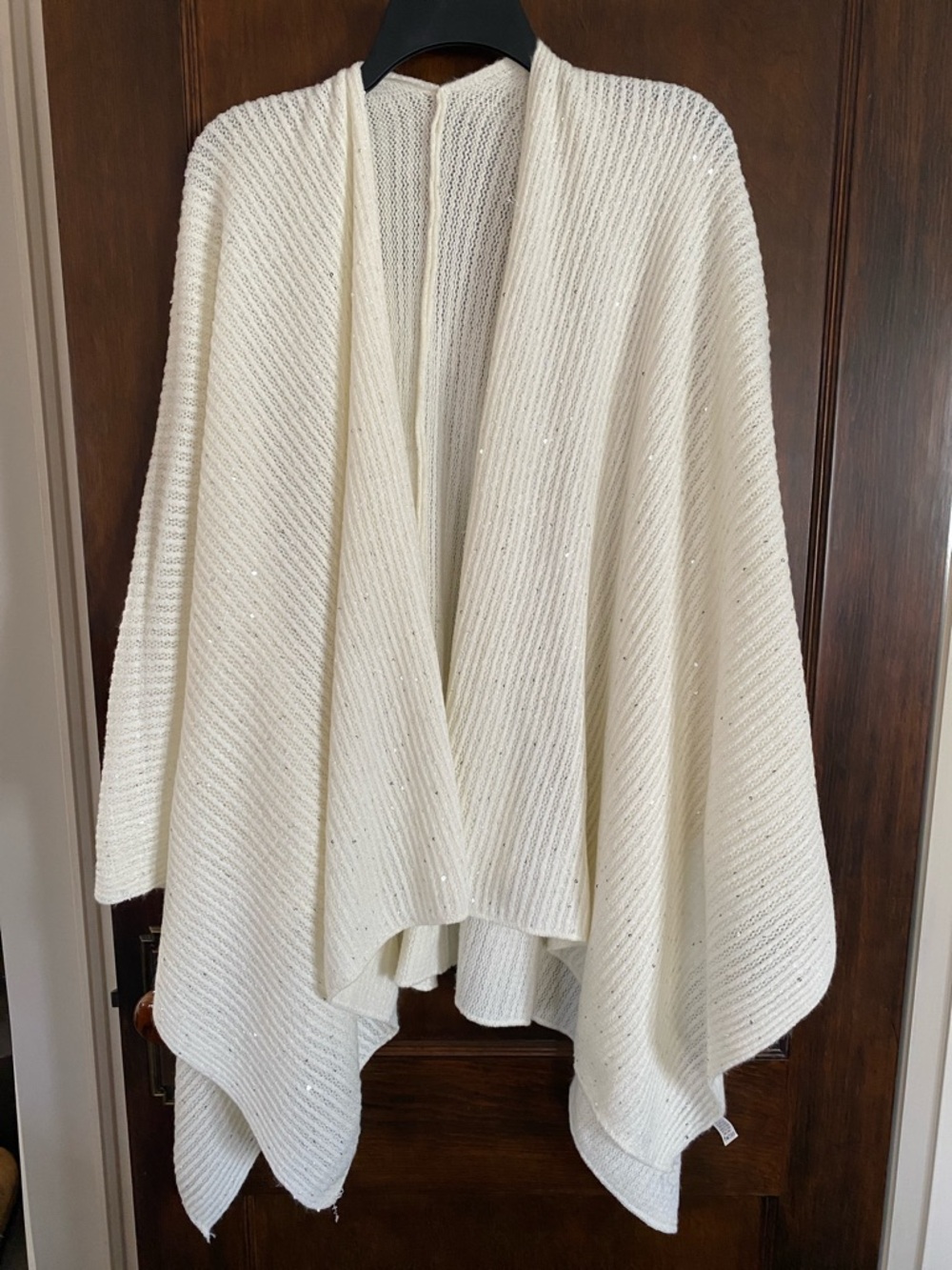 Women's Cream Open-Front Knit Sweater Poncho